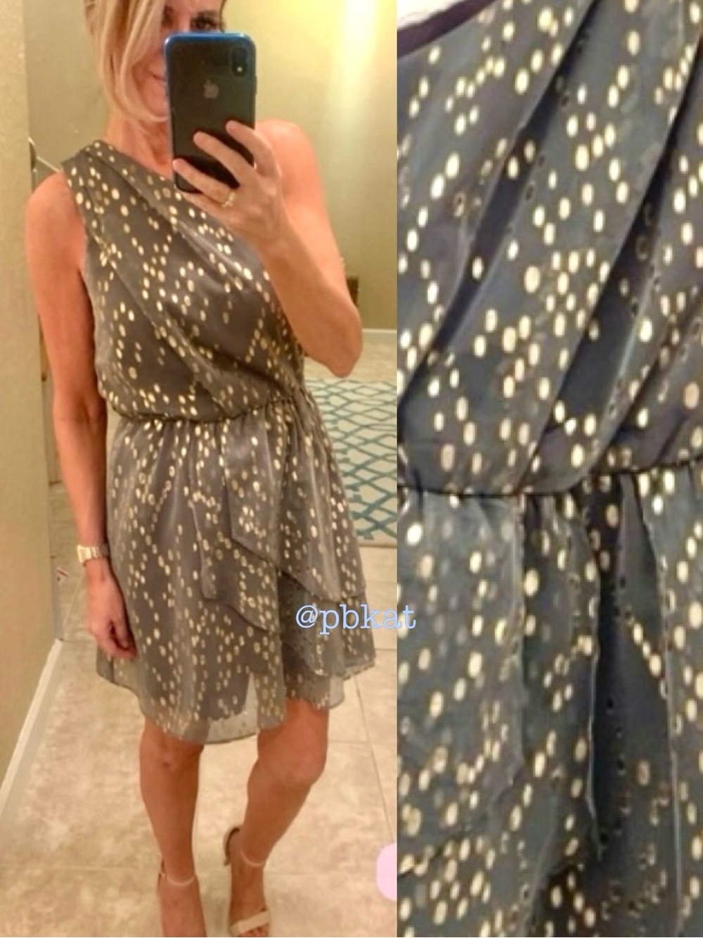 BCBG Silver Gray  and Gold Cocktail Dress